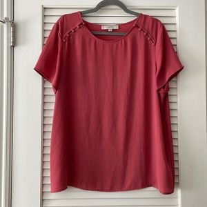 LOFT Coral Blouse with Button Shoulder Detail